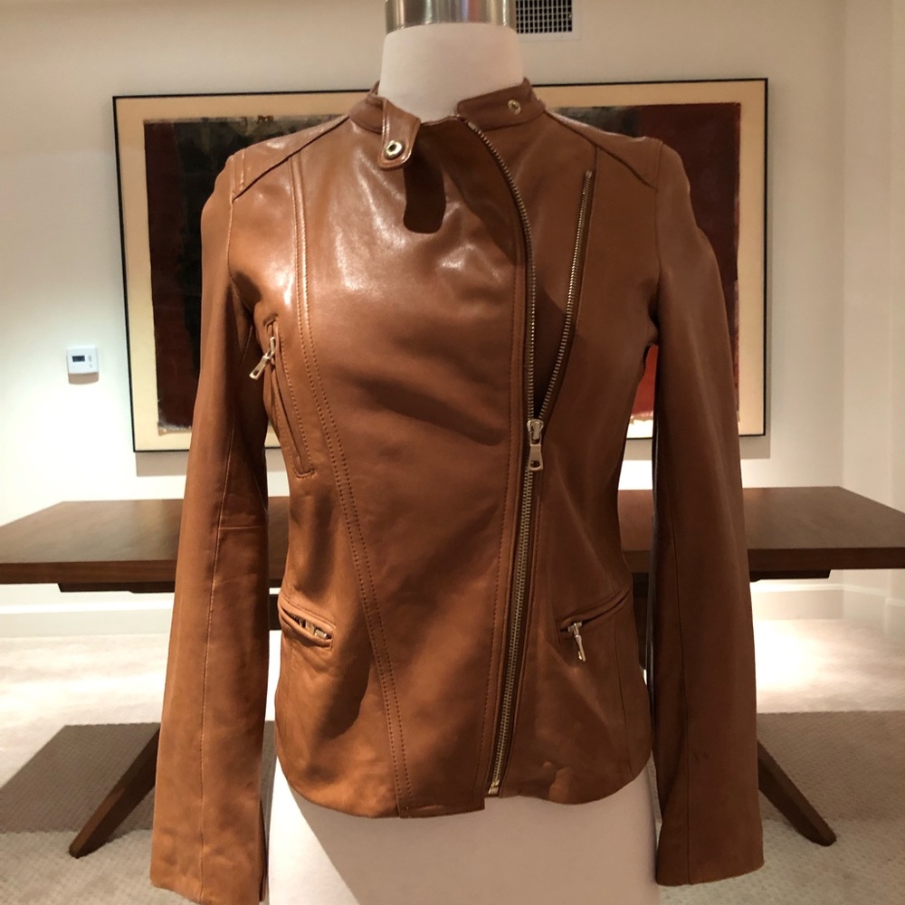 Ann Taylor Camel Leather Moto Jacket